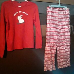 NWOT Avon Small 4-6 Adorable Red Long Sleeve Best In Snow Pajama Set